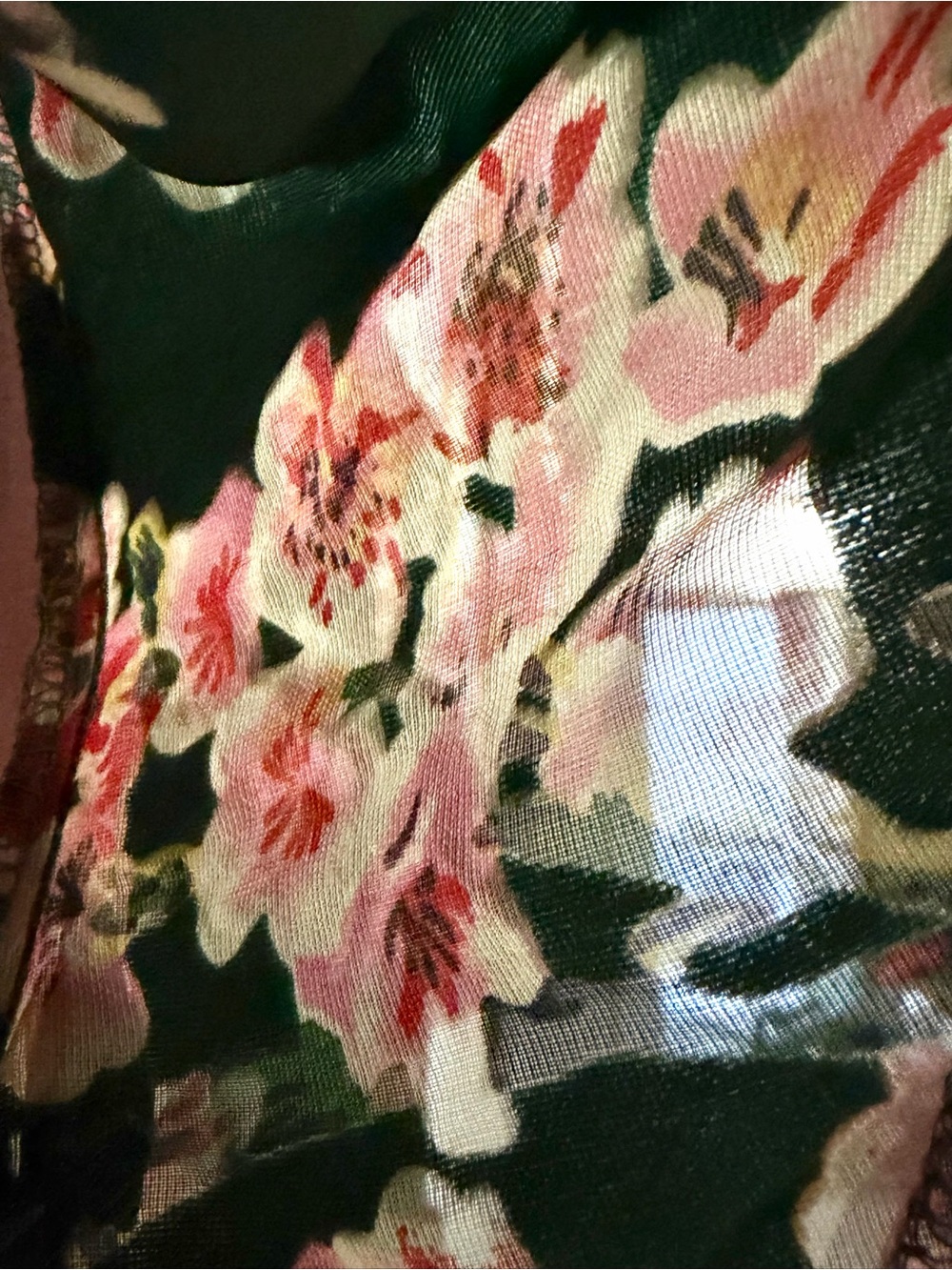 •Modcloth• Metallic Emerald Velvet Maxi Dress with Pink Floral - Picture 6 of 15